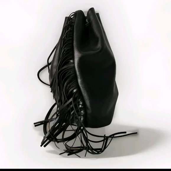 Victoria's Secret Fashion Backstage Black Faux Fur Fringe Backpack Bucket Bag - Picture 5 of 9